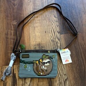 Chala Striped Crossbody Bag with Sloth Applique - Blue